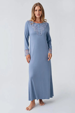 Lace Detailed Plus Size Maternity & Nursing Nightgown Indigo - 18105
