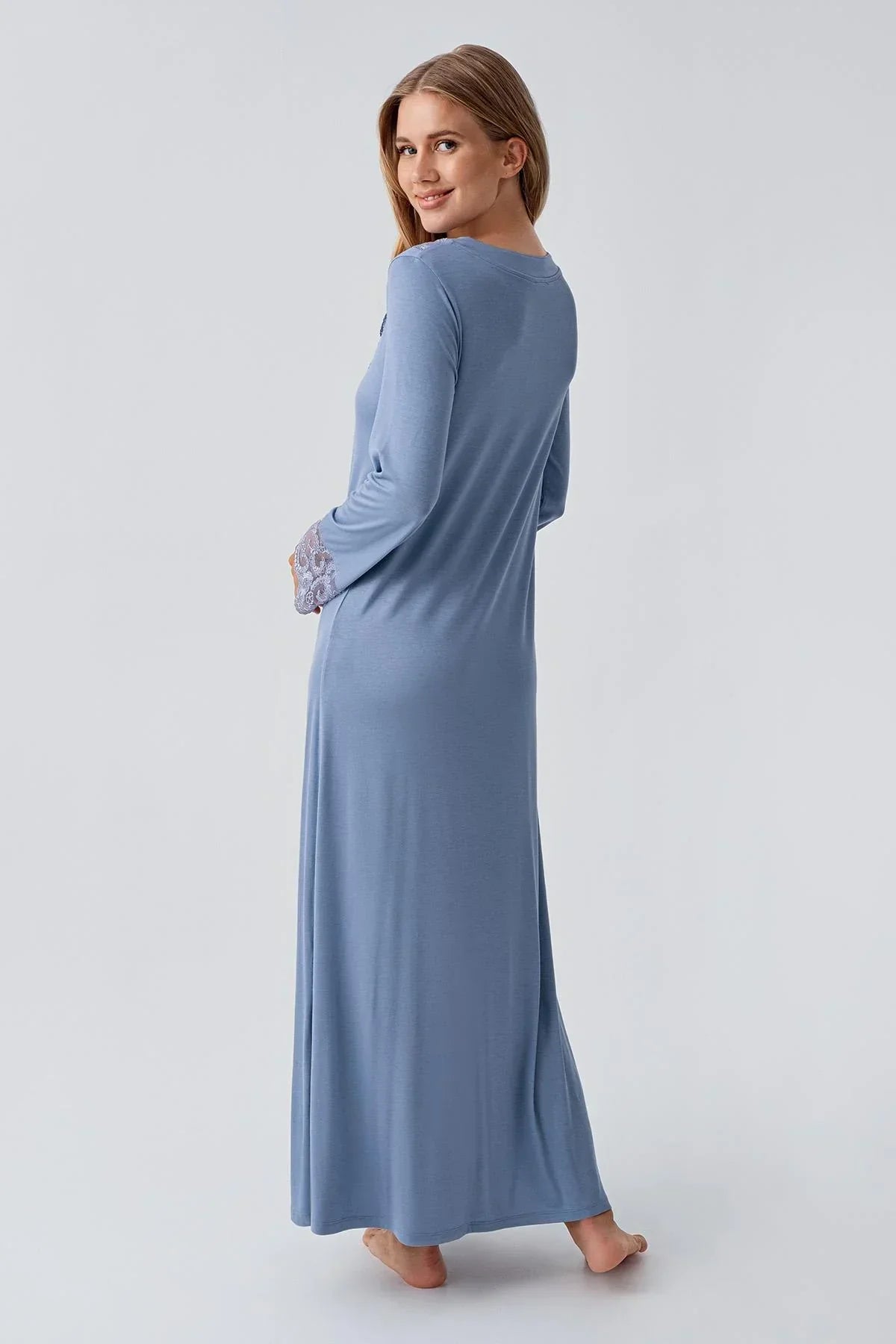 Lace Detailed Plus Size Maternity & Nursing Nightgown Indigo - 18105