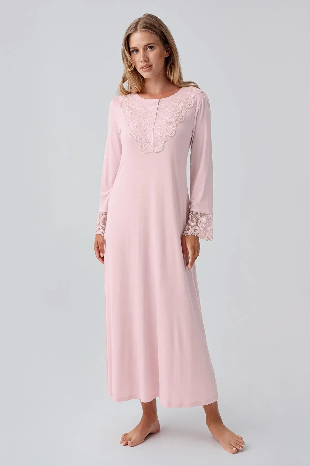 Lace Detailed Plus Size Maternity & Nursing Nightgown Powder - 18105
