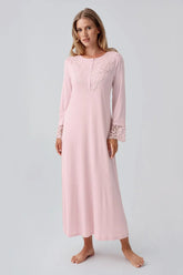 Lace Detailed Plus Size Maternity & Nursing Nightgown Powder - 18105