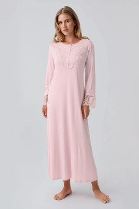 Lace Detailed Plus Size Maternity & Nursing Nightgown Powder - 18105