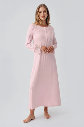 Lace Detailed Plus Size Maternity & Nursing Nightgown Powder - 18105