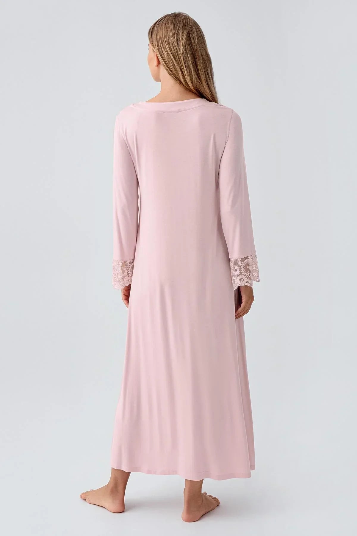 Lace Detailed Plus Size Maternity & Nursing Nightgown Powder - 18105