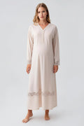 Lace Sleeve and Skirt Maternity & Nursing Nightgown Beige - 18106