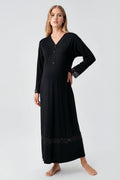 Lace Sleeve and Skirt Maternity & Nursing Nightgown Black - 18106