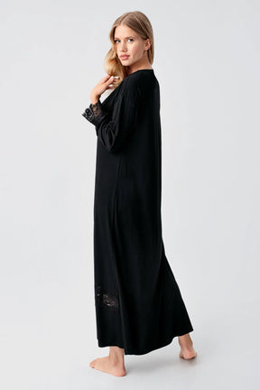 Lace Sleeve and Skirt Maternity & Nursing Nightgown Black - 18106