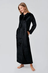 Velvet Zippered Maternity & Nursing Nightgown Black - 18108