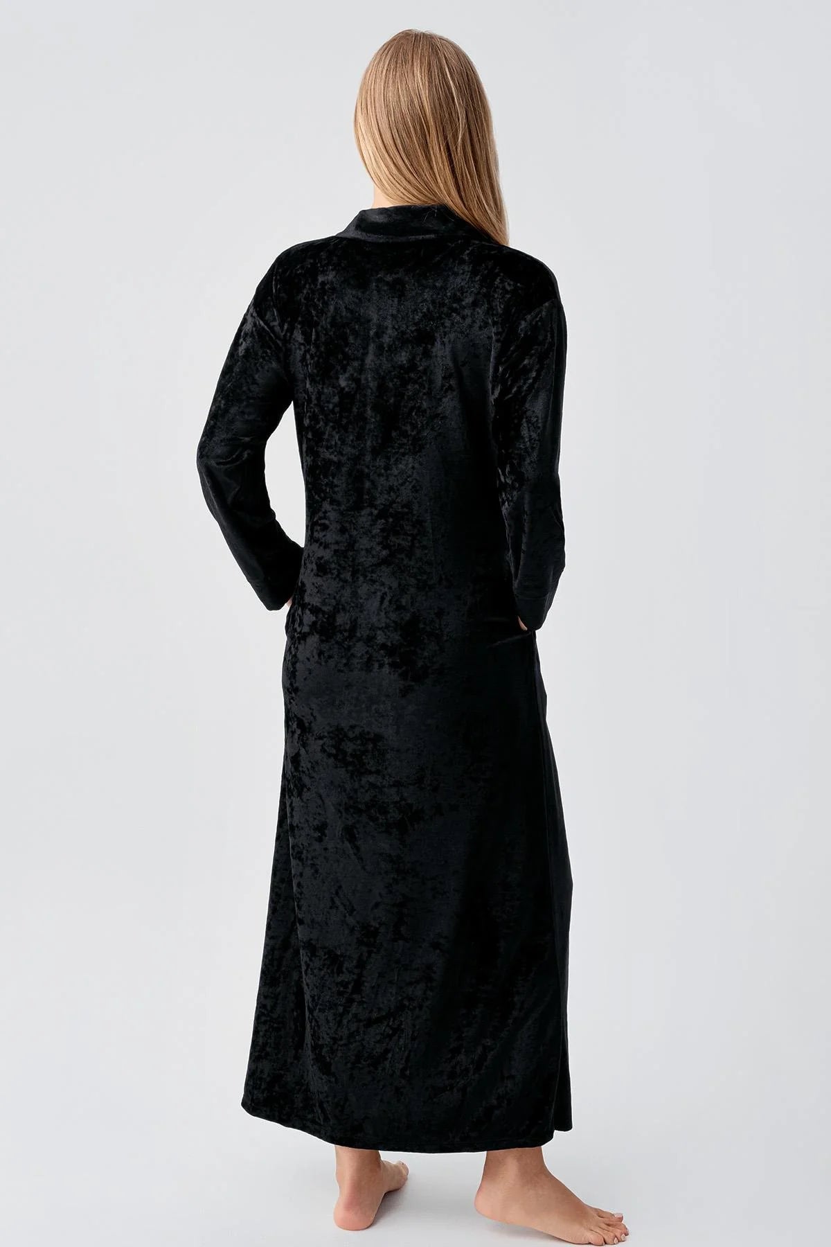 Velvet Zippered Maternity & Nursing Nightgown Black - 18108