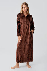 Velvet Zippered Maternity & Nursing Nightgown Coffee - 18108