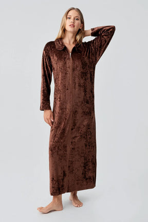 Velvet Zippered Maternity & Nursing Nightgown Coffee - 18108
