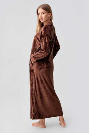 Velvet Zippered Maternity & Nursing Nightgown Coffee - 18108