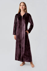 Velvet Zippered Maternity & Nursing Nightgown Plum - 18108