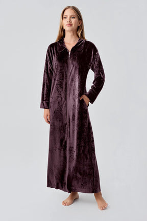 Velvet Zippered Maternity & Nursing Nightgown Plum - 18108
