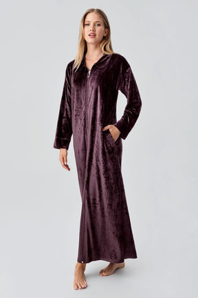 Velvet Zippered Maternity & Nursing Nightgown Plum - 18108