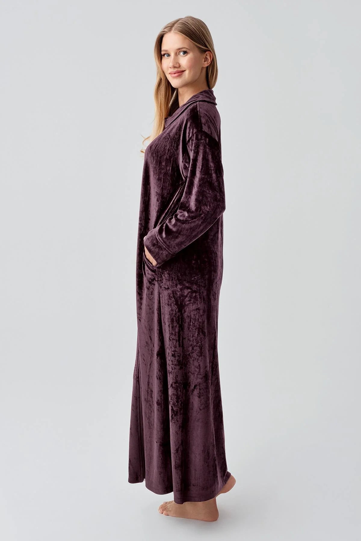Velvet Zippered Maternity & Nursing Nightgown Plum - 18108