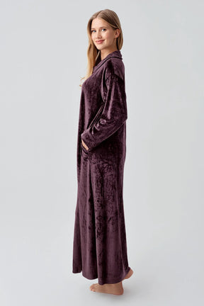 Velvet Zippered Maternity & Nursing Nightgown Plum - 18108