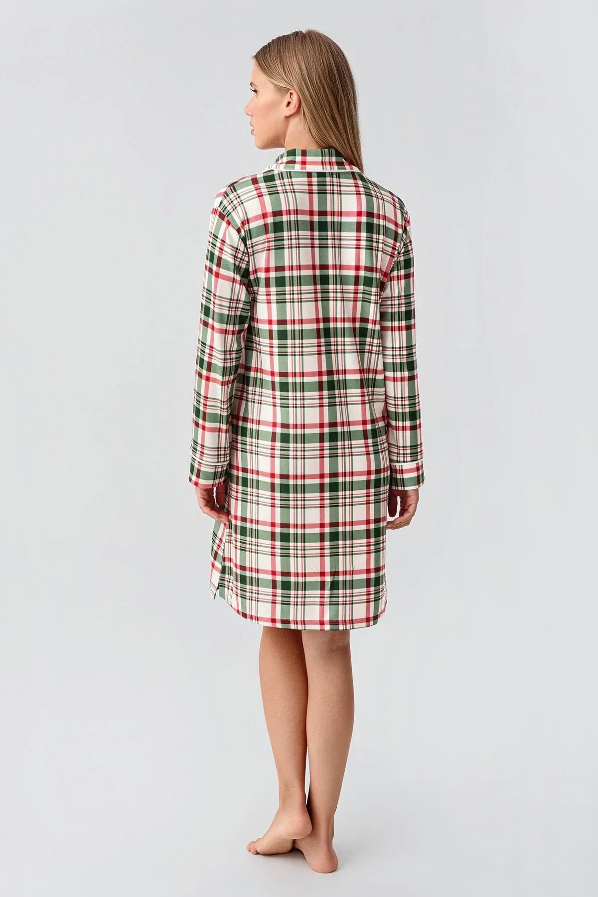 Plaid Patterned Thermal Maternity & Nursing Nightgown Patterned - 18109