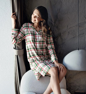 Plaid Patterned Thermal Maternity & Nursing Nightgown Patterned - 18109