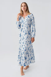 Patterned Thermal Maternity & Nursing Nightgown Blue - 18110