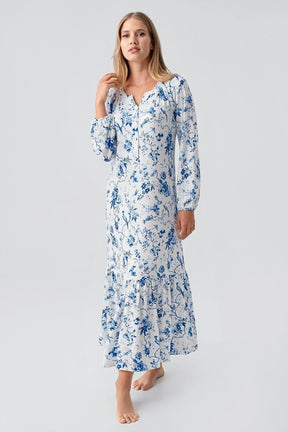 Patterned Thermal Maternity & Nursing Nightgown Blue - 18110