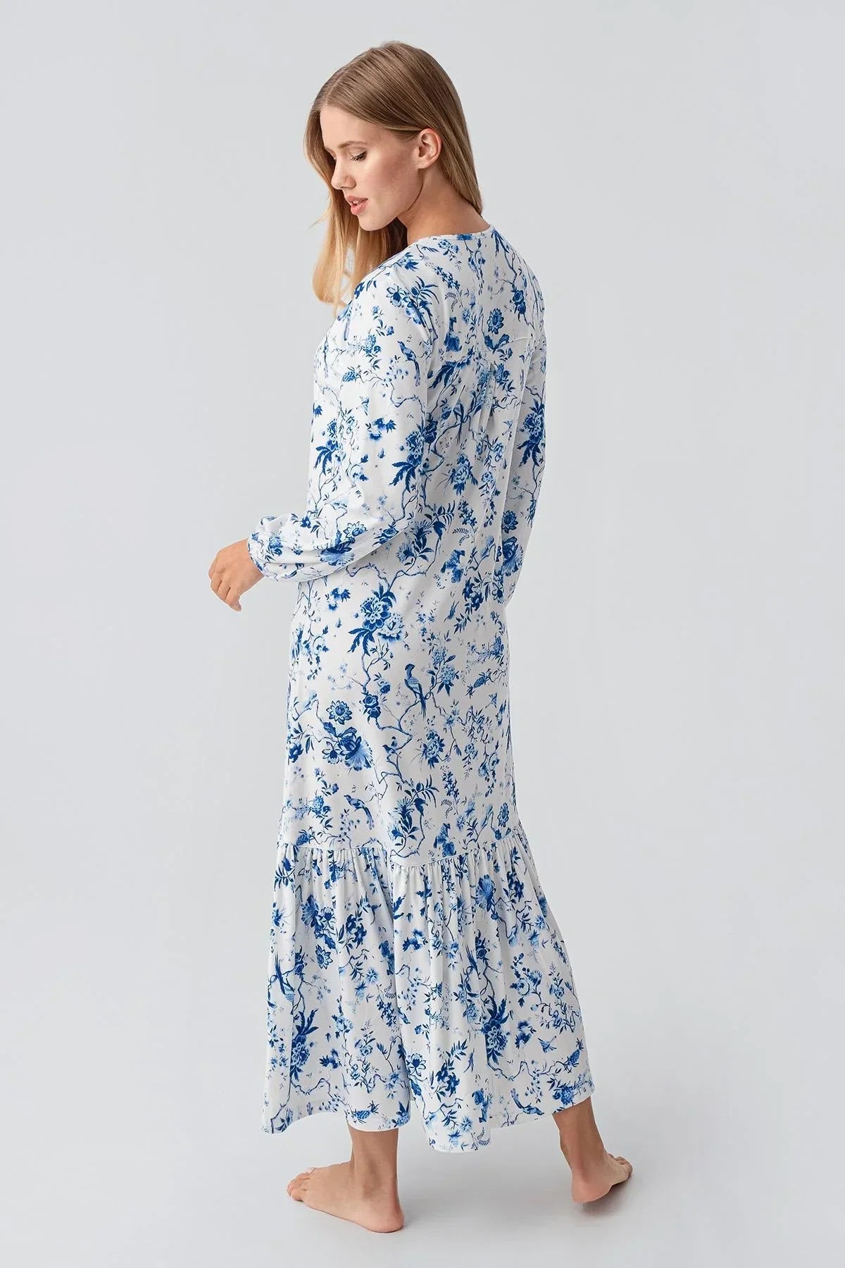 Patterned Thermal Maternity & Nursing Nightgown Blue - 18110