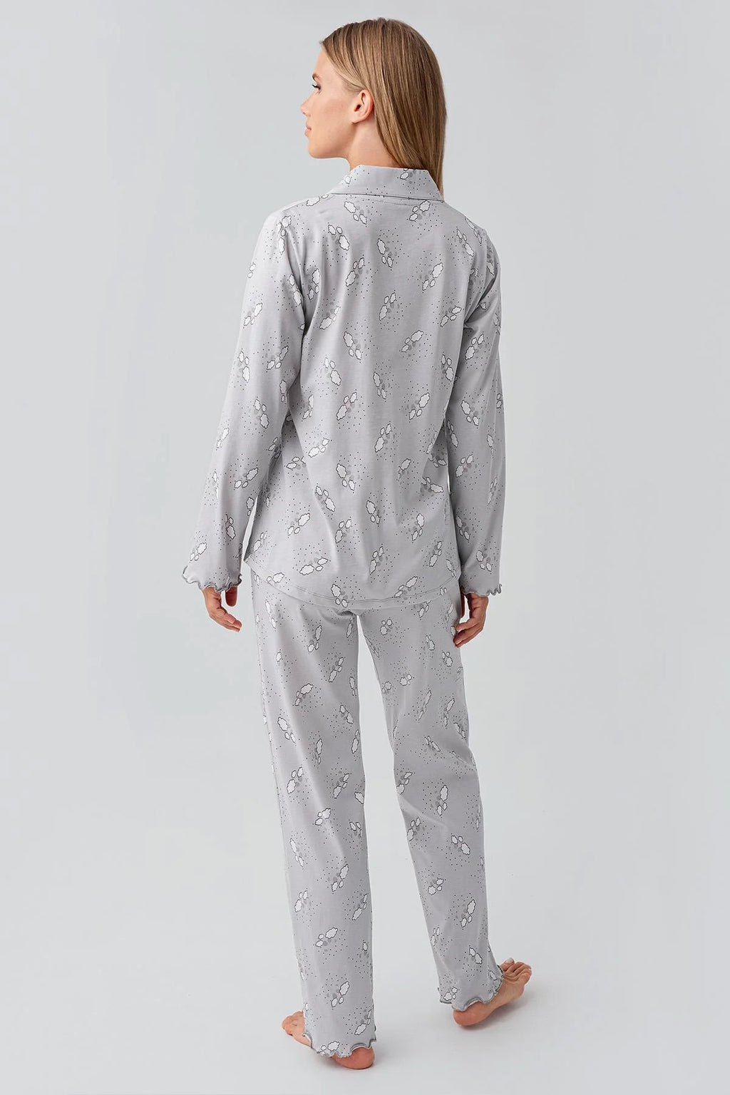 Patterned Pleated Cotton 4-Piece Maternity-Nursing Set Grey - 184020