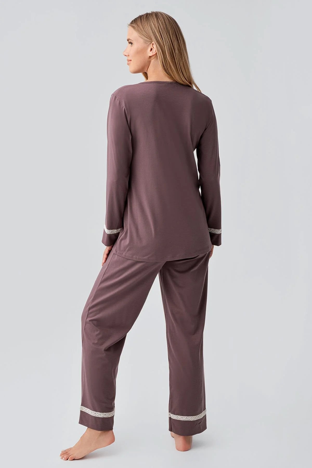 Side Tie Nursing Feature Cotton 4-Piece Maternity-Nursing Set Coffee - 180101