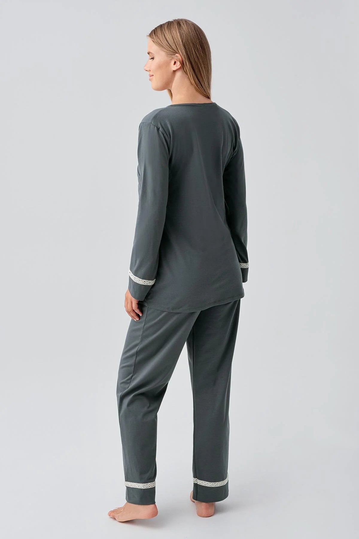 Side Tie Nursing Feature Cotton Maternity & Nursing Pajama Set Green - 18201