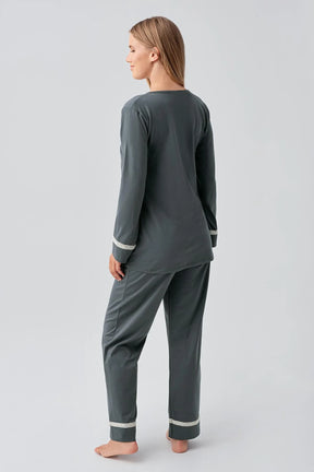 Side Tie Nursing Feature Cotton Maternity & Nursing Pajama Set Green - 18201