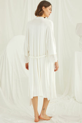 Lace Shoulder Maternity-Nursing Nightgown & Robe Set Ecru - 18202