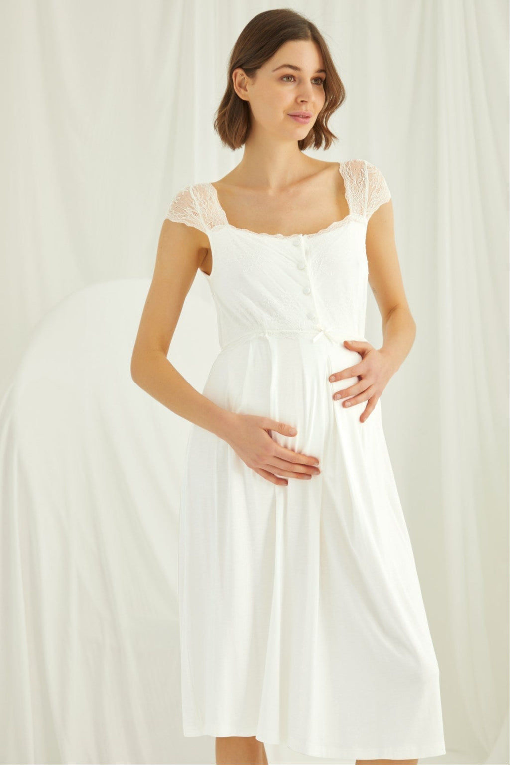 Lace Shoulder 4-Piece Maternity-Nursing Set Ecru - 202303