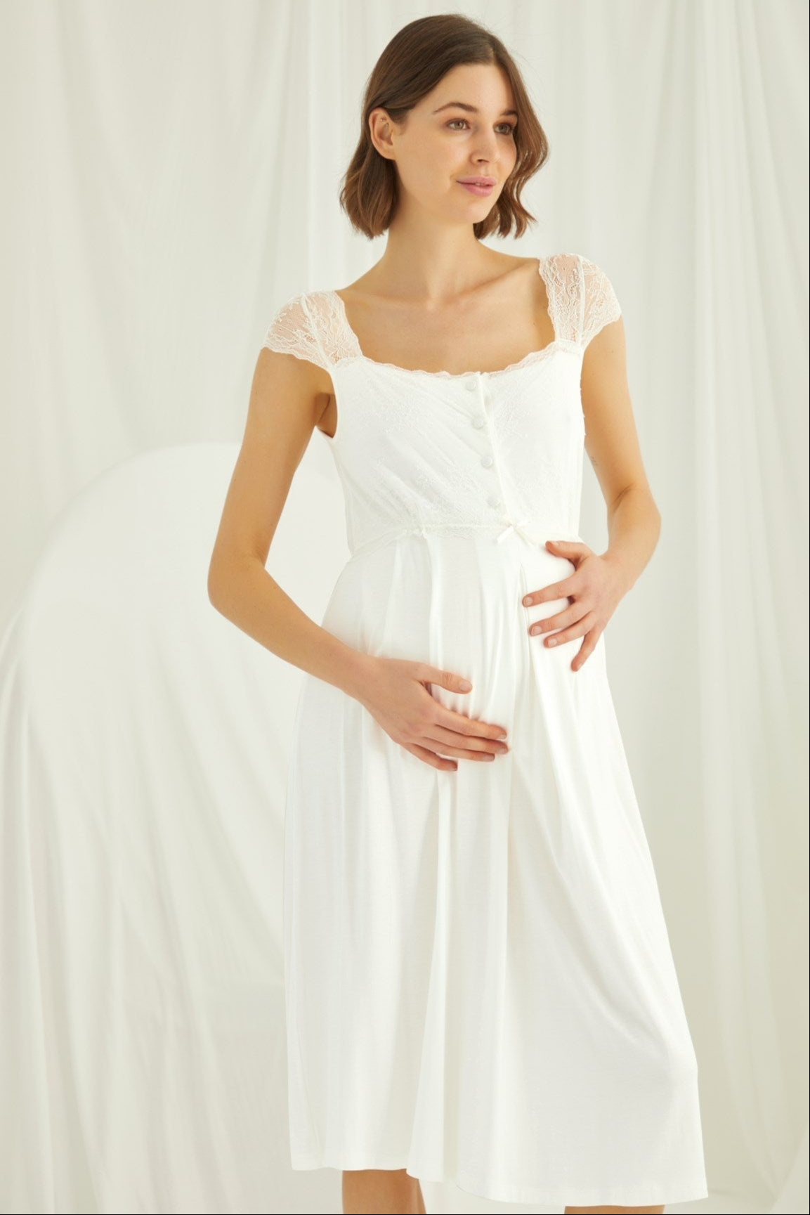 Lace Shoulder 4-Piece Maternity-Nursing Set Ecru - 202303