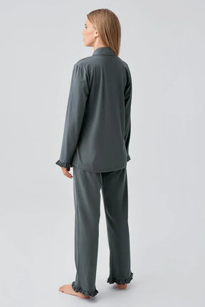 Pleated Sleeve Cotton Maternity & Nursing Pajama Set Green - 18203