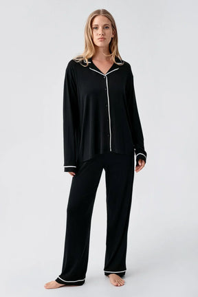 Bias Detailed Maternity & Nursing Pajama Set Black - 18207