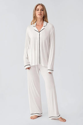 Bias Detailed Maternity & Nursing Pajama Set Ecru - 18207