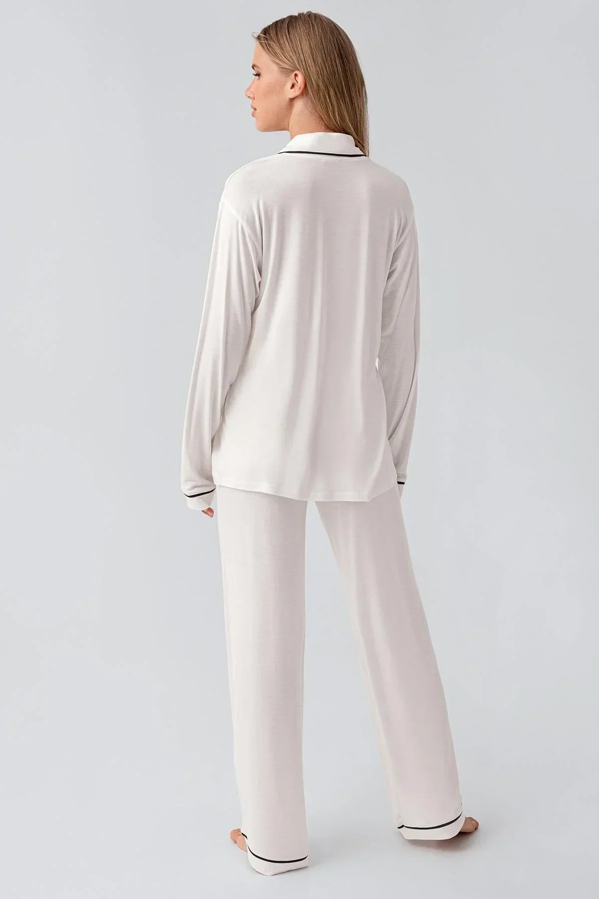 Bias Detailed Maternity & Nursing Pajama Set Ecru - 18207