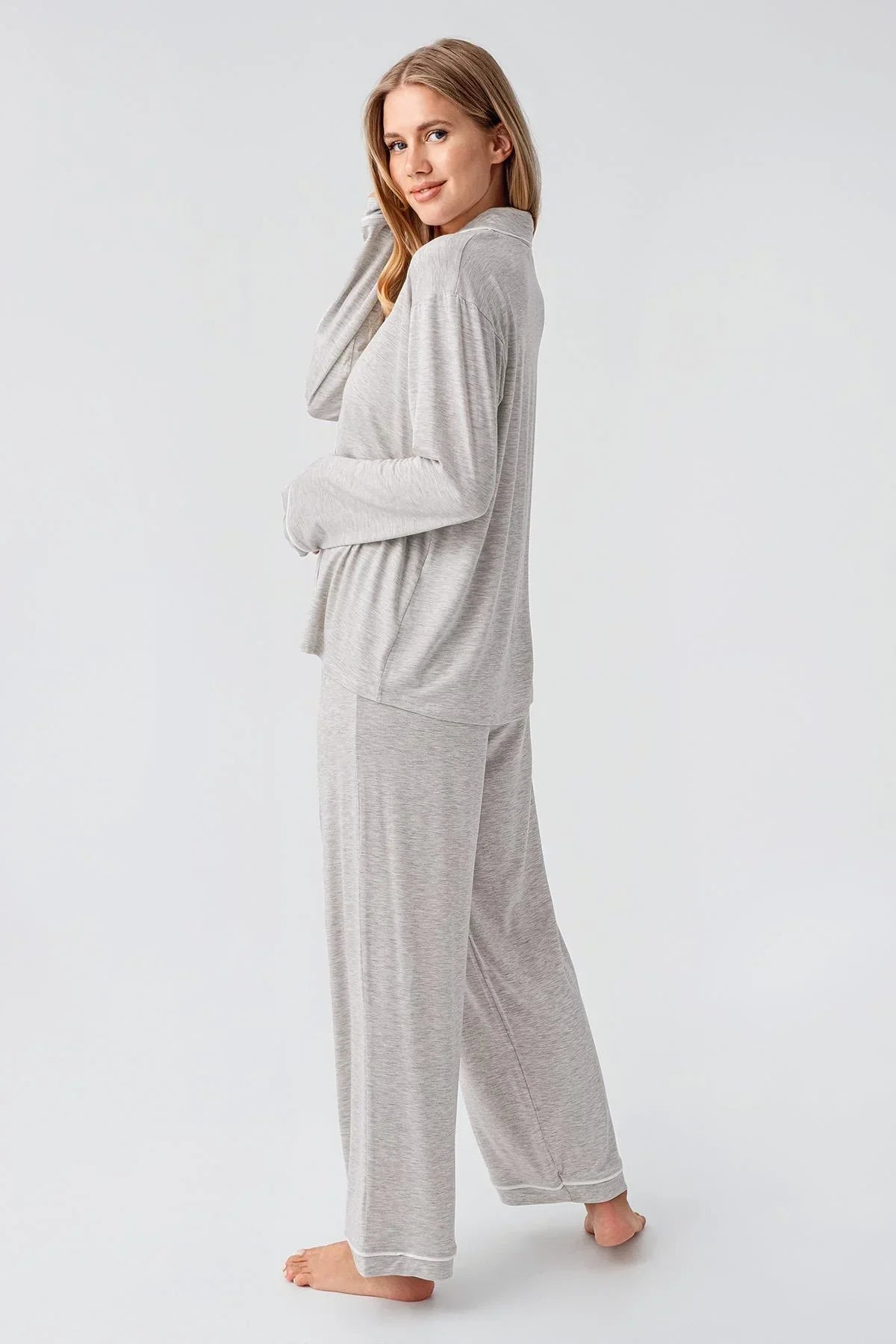 Bias Detailed Maternity & Nursing Pajama Set Grey - 18207