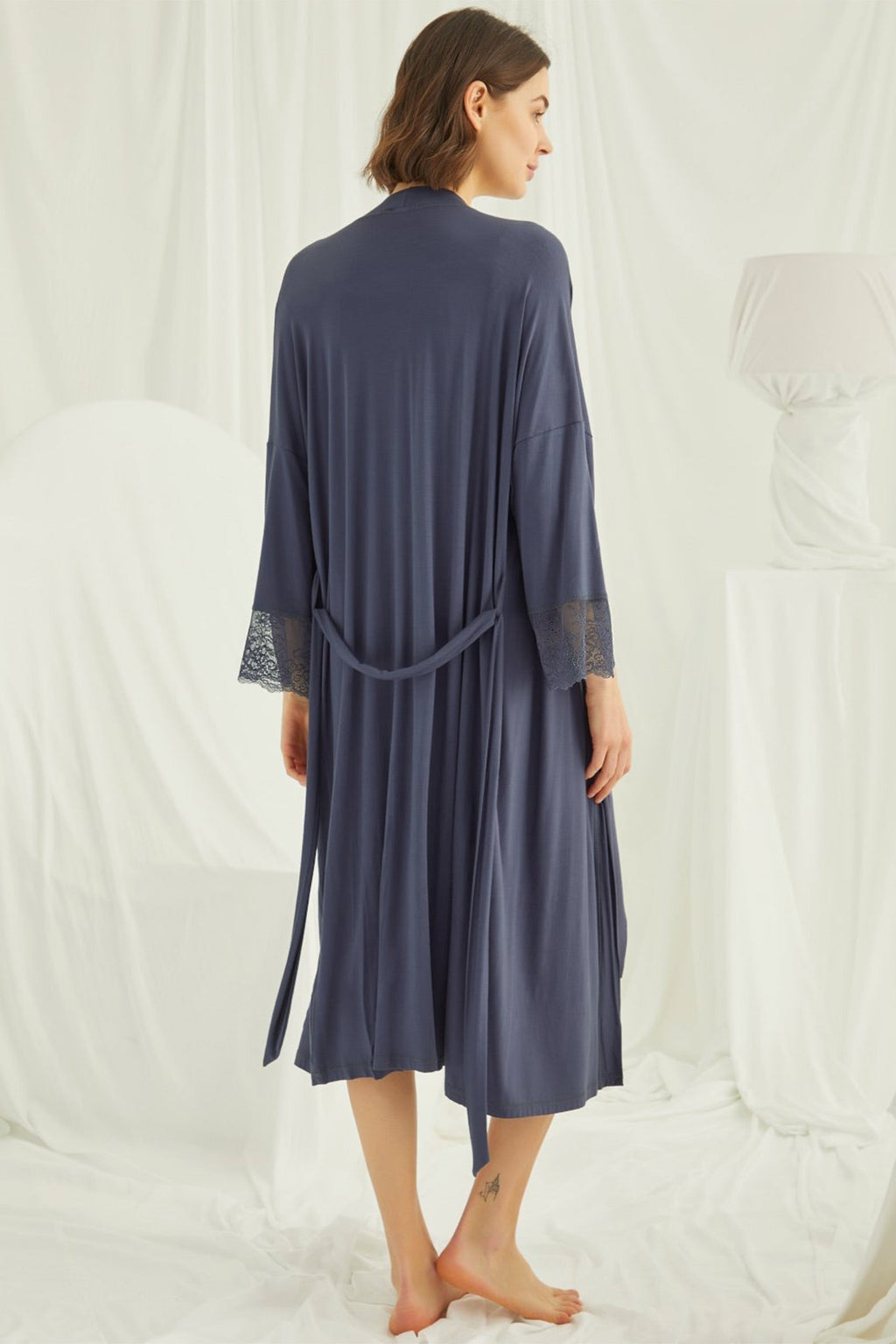 Lace Shoulder 4-Piece Maternity-Nursing Set Navy Blue - 210305