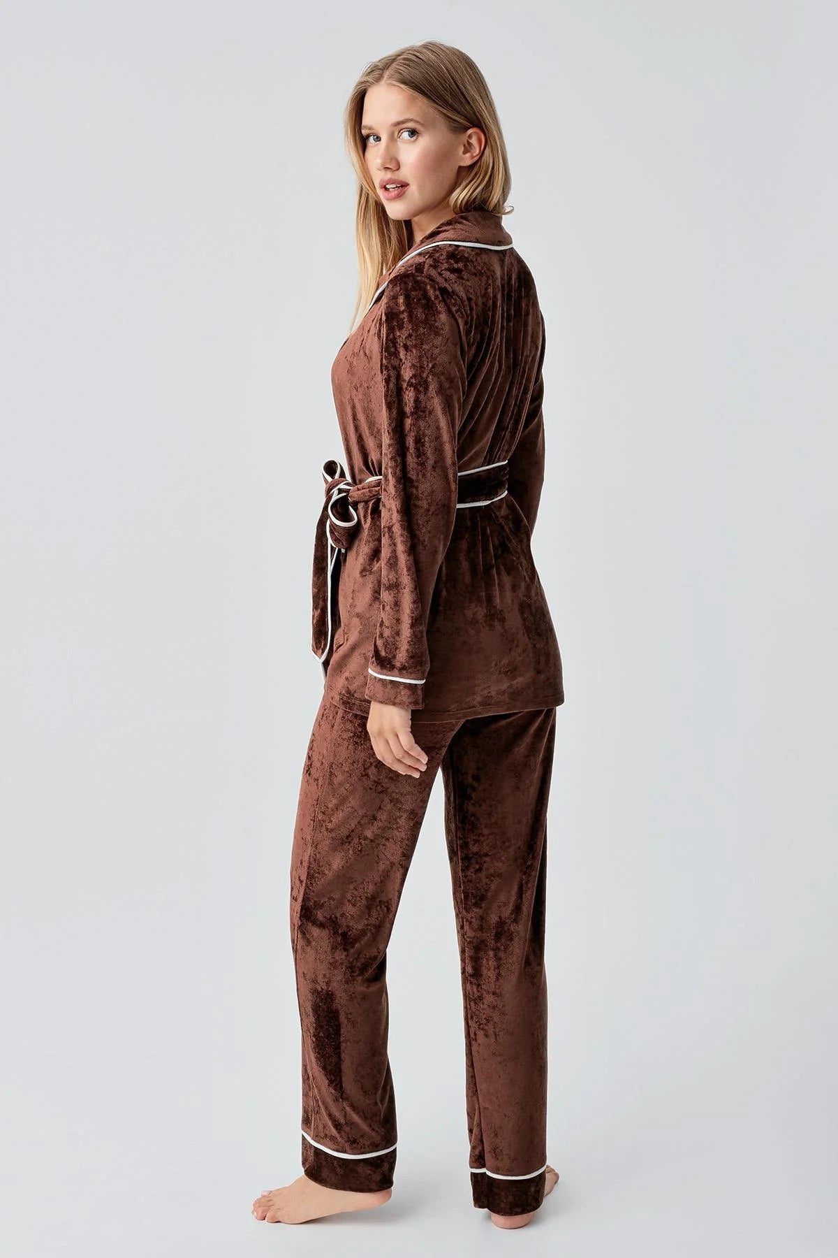 Kimono Velvet Maternity & Nursing Pajama Set Coffee - 18216