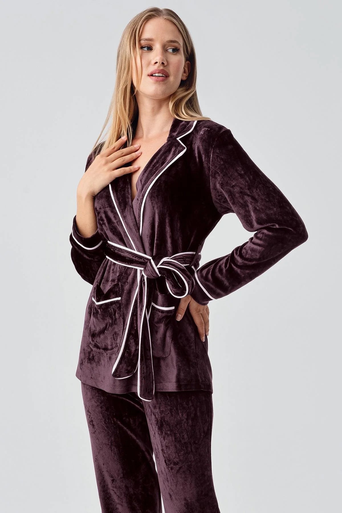 Kimono Velvet Maternity & Nursing Pajama Set Plum - 18216