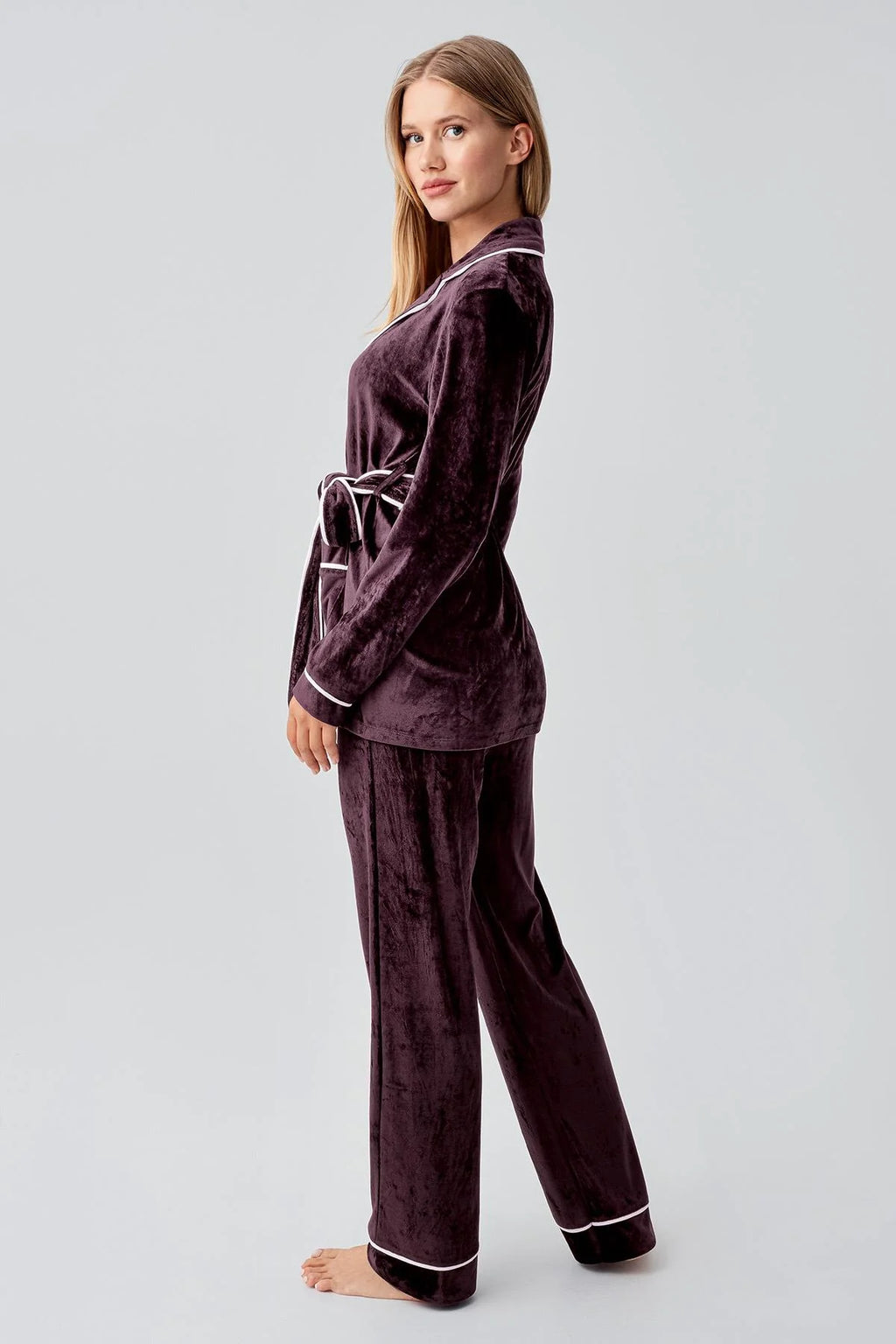 Kimono Velvet Maternity & Nursing Pajama Set Plum - 18216