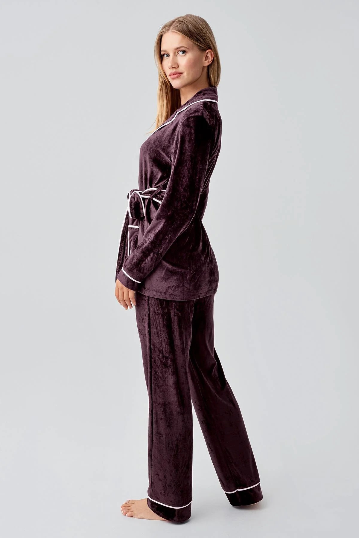 Kimono Velvet Maternity & Nursing Pajama Set Plum - 18216