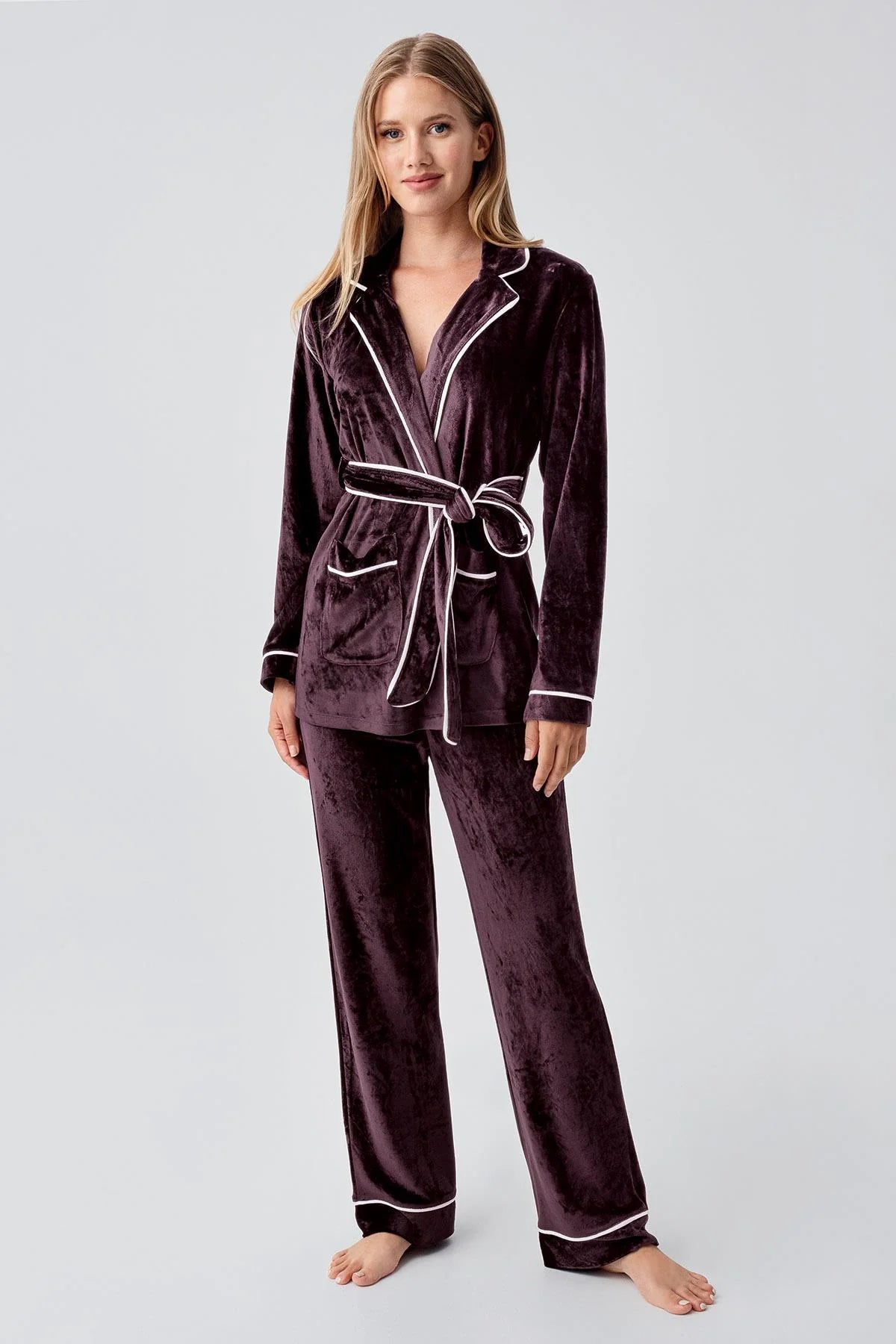 Kimono Velvet Maternity & Nursing Pajama Set Plum - 18216