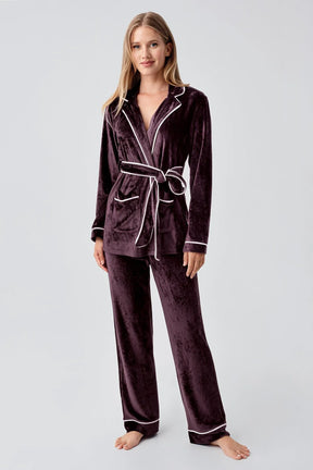 Kimono Velvet Maternity & Nursing Pajama Set Plum - 18216