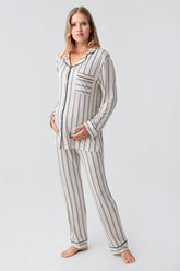 Striped Maternity & Nursing Pajama Set Blue - 18220