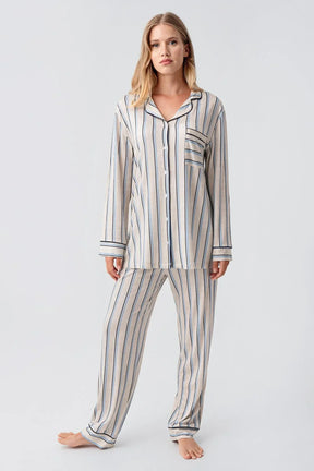 Striped Maternity & Nursing Pajama Set Blue - 18220