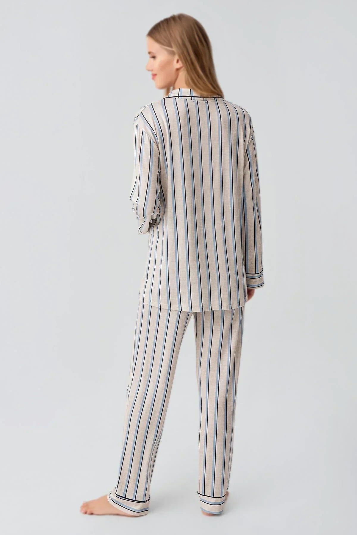 Striped Maternity & Nursing Pajama Set Blue - 18220