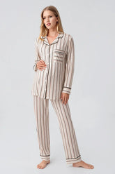 Striped Maternity & Nursing Pajama Set Dried Rose - 18220