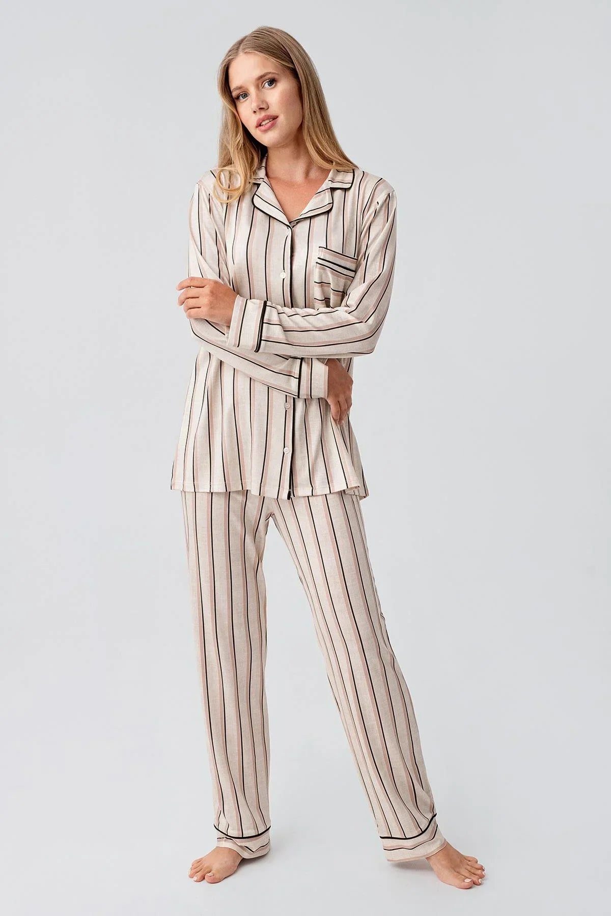 Striped Maternity & Nursing Pajama Set Dried Rose - 18220