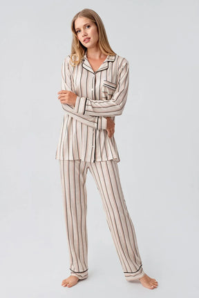 Striped Maternity & Nursing Pajama Set Dried Rose - 18220